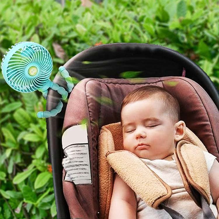 Baby stroller fan installed on the stroller frame