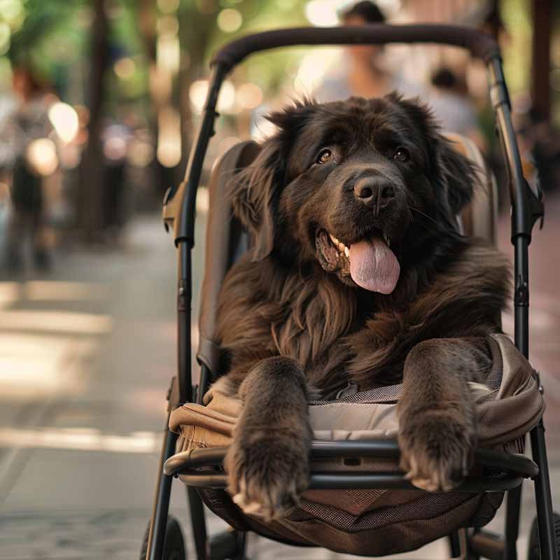 big dog in small stroller